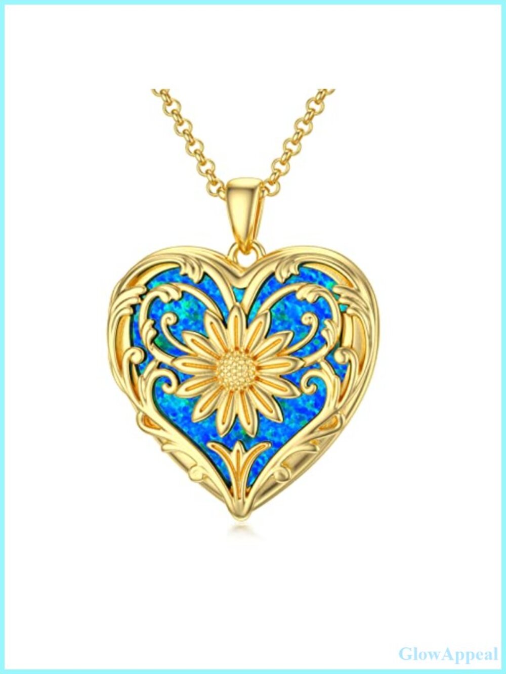 SOULMEET 18k gold plated silver heart locket necklace 10K gold chain opal